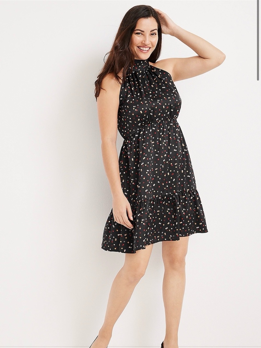 NWT Maurices Satin Black Halter Floral Print Sundress